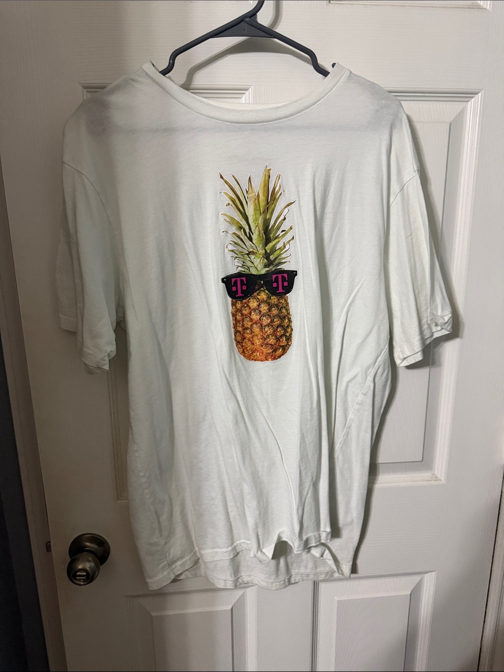 Magenta White Tee with Pineapple Graphic and Pink Sunglasses Logo